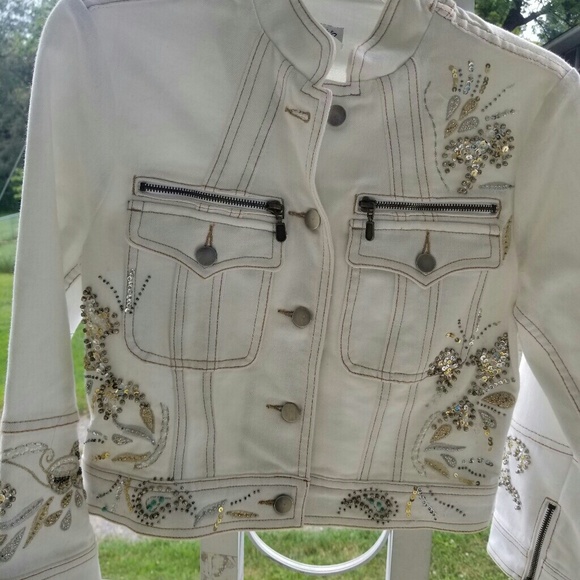 Cache Denim Beaded Jacket Size Small - Picture 5 of 8